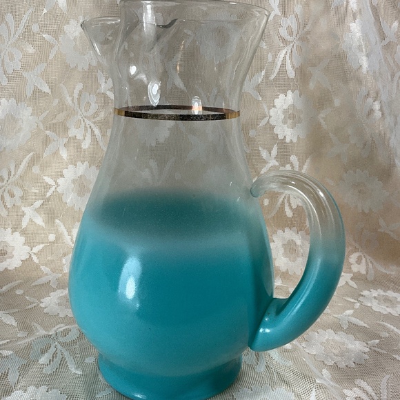 Blendo Turquoise Blue Frosted Glass Pitcher - Picture 1 of 16